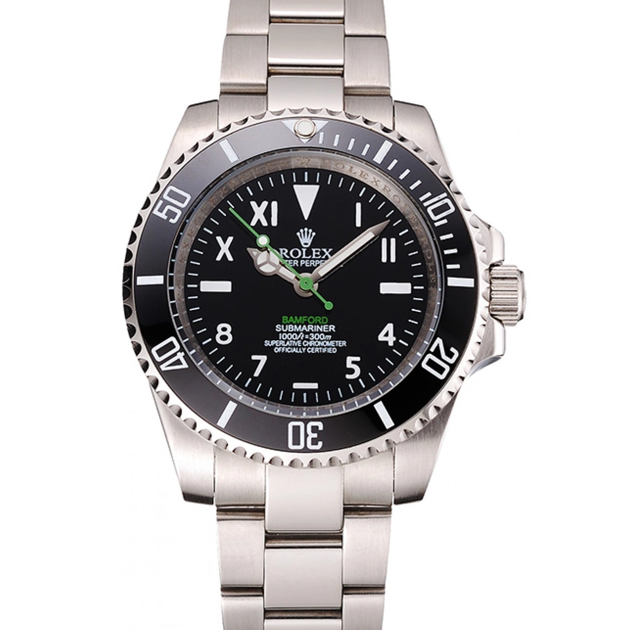 Rolex aaa copy Numerals Bracelet And Black Steel Dial Bezel Bamford Rolex Roman Submariner Black Case Stainless With 0630